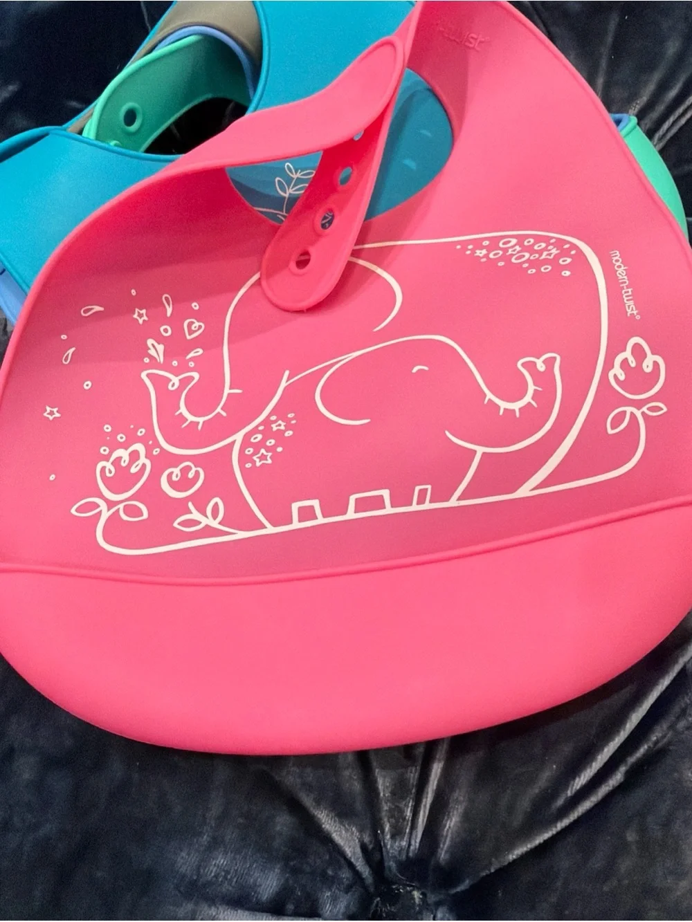 Green Silicone Baby Bib with Bear Fishing Print